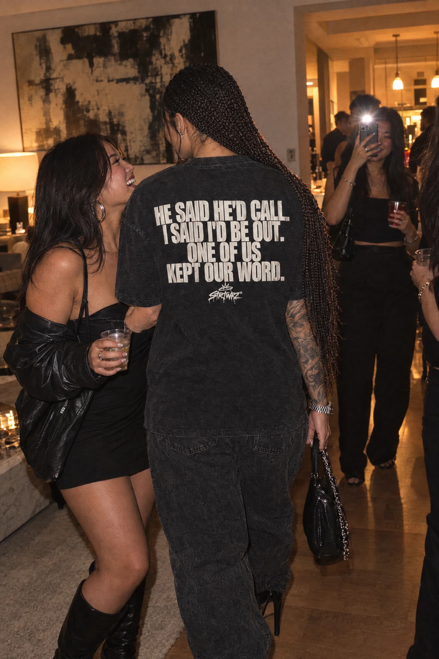One Of Us Kept Our Word in Black, front view