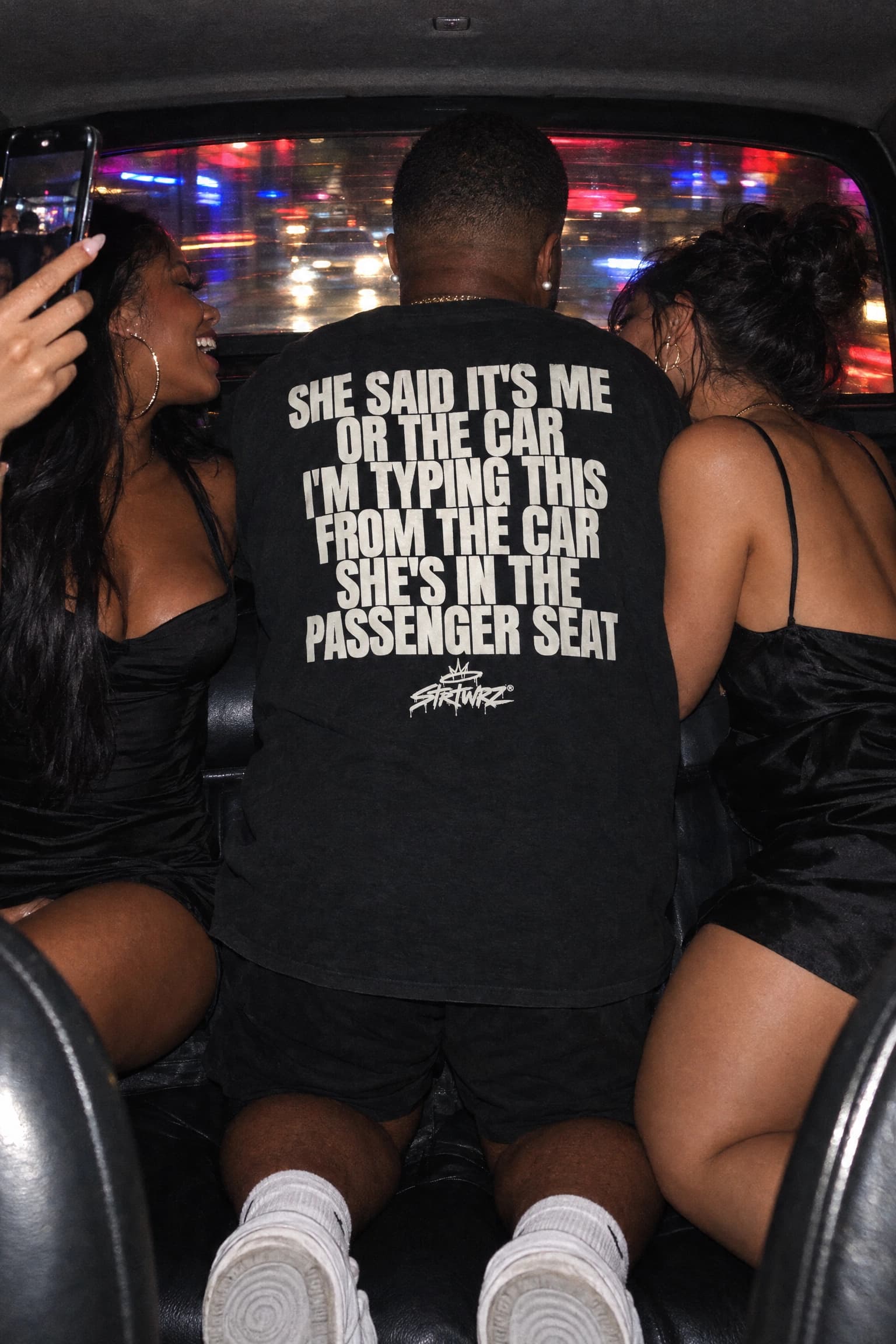 Typing This From The Car in Black, back print