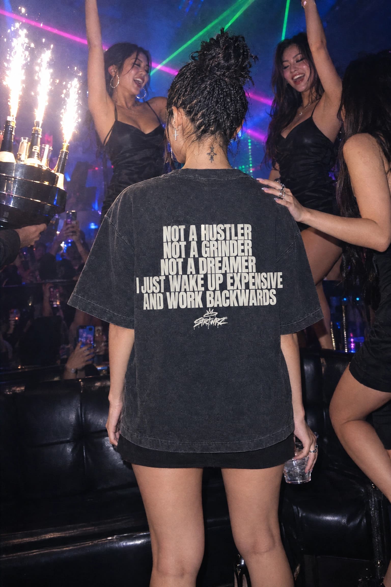 Wake Up Expensive in Black, back print